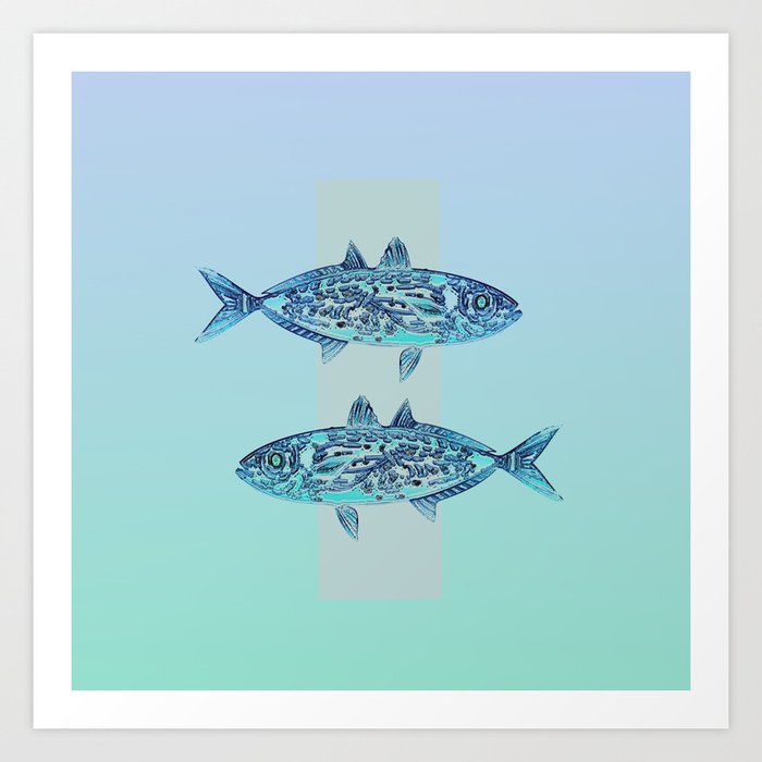 PISCES or BEACH GLASS -  Simple Surreal Illustration  Art Print