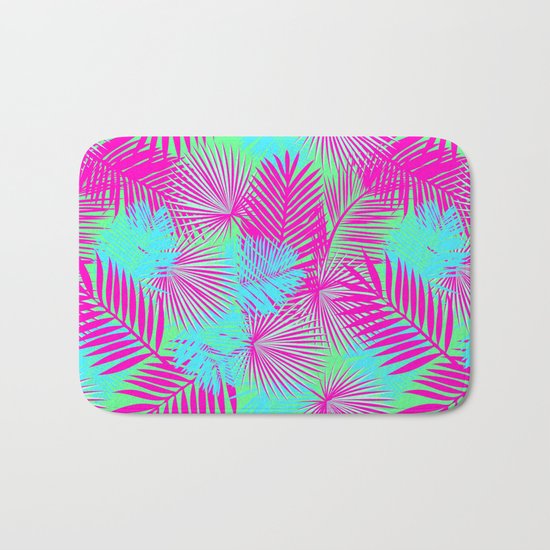 Neon Pink & Blue Tropical Print Bath Mat