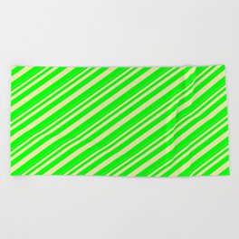 [ Thumbnail: Pale Goldenrod and Lime Colored Stripes/Lines Pattern Beach Towel ]