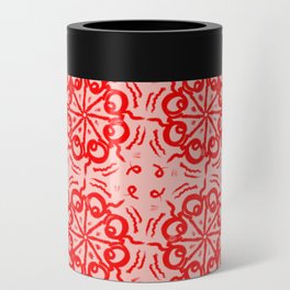 Retro Red Flower Quilt Mid-Century Modern Pattern Can Cooler
