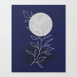 Abstract landscape with a silver moon in a blue night Canvas Print