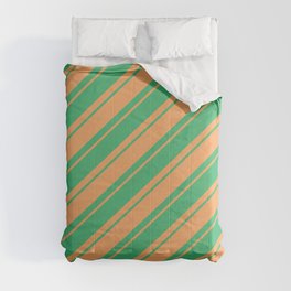 [ Thumbnail: Sea Green and Brown Colored Lined Pattern Comforter ]