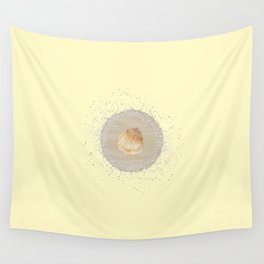 Watercolor Seashell and Sand Circle on Pastel Yellow Wall Tapestry