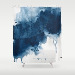 Where does the dance begin? A minimal abstract acrylic painting in blue and white by Alyssa Hamilton Shower Curtain