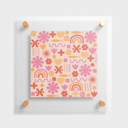Cute Miscellany Rainbow Floral Pattern in Retro Pink Orange Cream Floating Acrylic Print