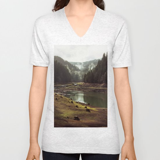 Foggy Forest Creek Unisex V-Neck