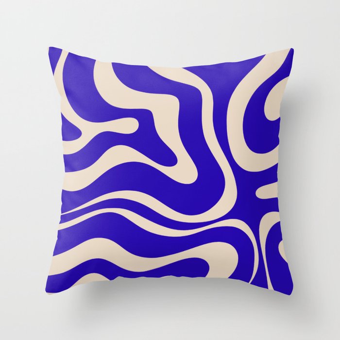 Modern Liquid Swirl Abstract Pattern Square in Cobalt Blue  Throw Pillow