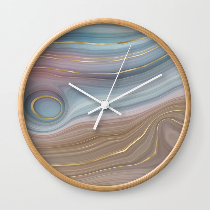 Blue Brown Gold Agate Geode Luxury Wall Clock