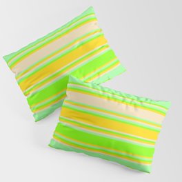 [ Thumbnail: Green, Chartreuse, Yellow & Tan Colored Stripes/Lines Pattern Pillow Sham ]