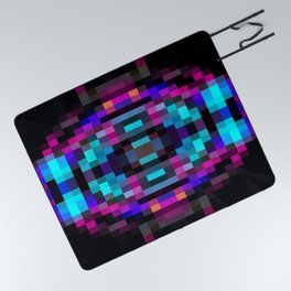 geometric square pixel abstract in orange blue pink with black background Picnic Blanket