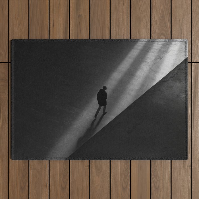 Walking by night - shadows and silhouttes industrial portrait black and white photograph / photography Outdoor Rug