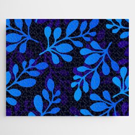 Blue Color Leaves Funar Pattern Design  Jigsaw Puzzle