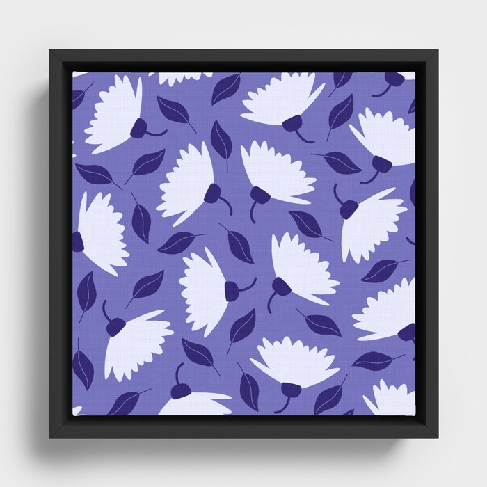 Very Peri white blossoms pattern Framed Canvas