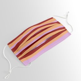 [ Thumbnail: Plum, Dark Red, and Brown Colored Lined Pattern Face Mask ]
