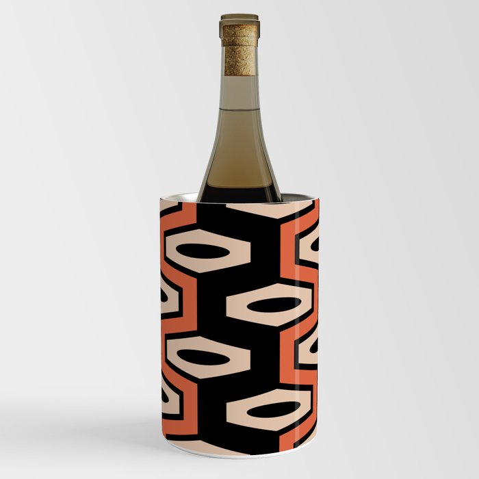 Atomic Geometric Pattern 248 Black Orange and Beige Wine Chiller