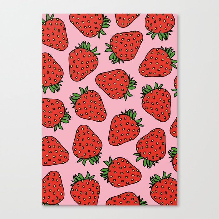 Pink and Red Cottage Core Strawberries Canvas Print