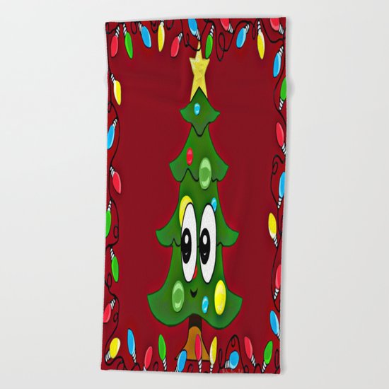 Emoji Christmas Tree Beach Towel