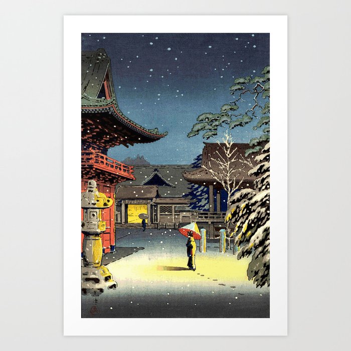 Japanese Antique Tokyo Views, Nezu Shrine By Tsuchiya Kōitsu Art Print
