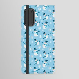 Christmas Pattern Blue Snowflake Snowman Cute Android Wallet Case