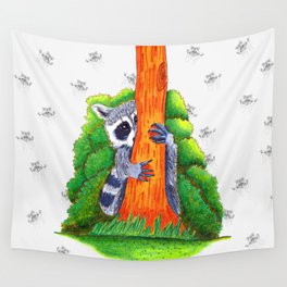 Peeking Raccoons #4 White Pallet- Wall Tapestry
