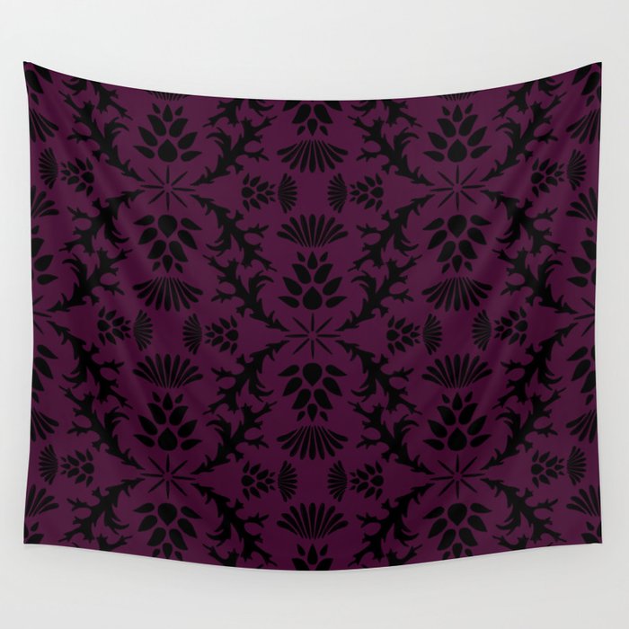 Purple Thistle Damask Wall Tapestry