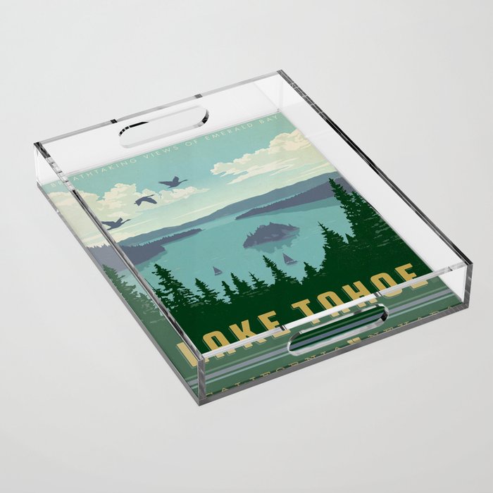 Vintage Lake Tahoe Travel Poster Acrylic Tray