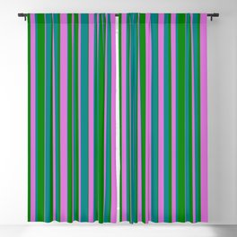 [ Thumbnail: Green, Orchid, and Teal Colored Lines Pattern Blackout Curtain ]