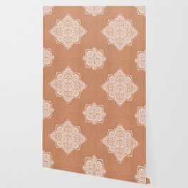Modern boho terracotta floral mandala oriental pattern Wallpaper