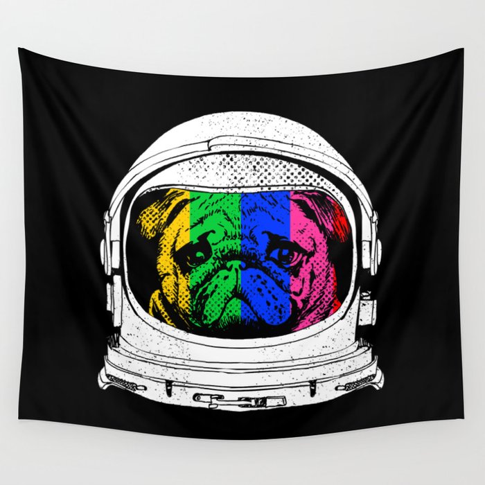 Astronaut Pug Wall Tapestry
