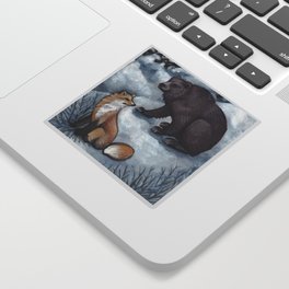 Winter meeting of Bear and Fox Sticker
