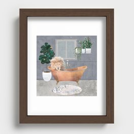 Lion in a bronze bath tub Recessed Framed Print