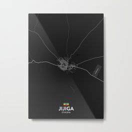 Jijiga, Ethiopia - Dark City Map Metal Print