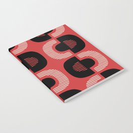 Retro Mid Century Modern Pattern 127 Black Red and Beige Notebook