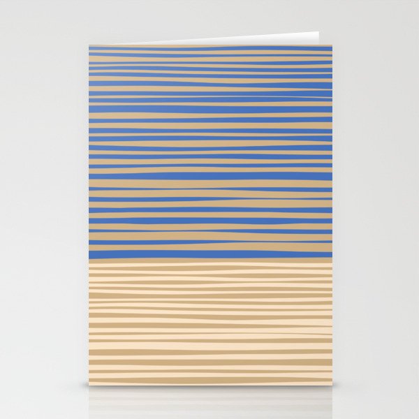 Natural Stripes Modern Minimalist Colour Block Pattern in Oat Beige and Blue Stationery Cards