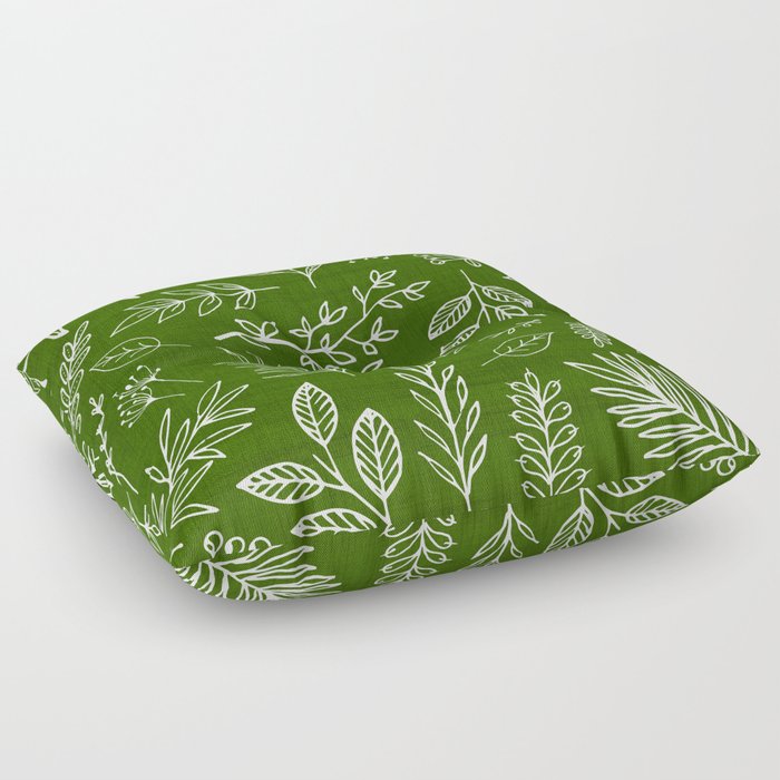 Emerald Forest Botanical Drawing Floor Pillow