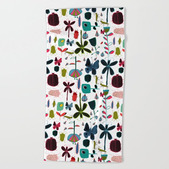 Insect watercolor white Beach Towel