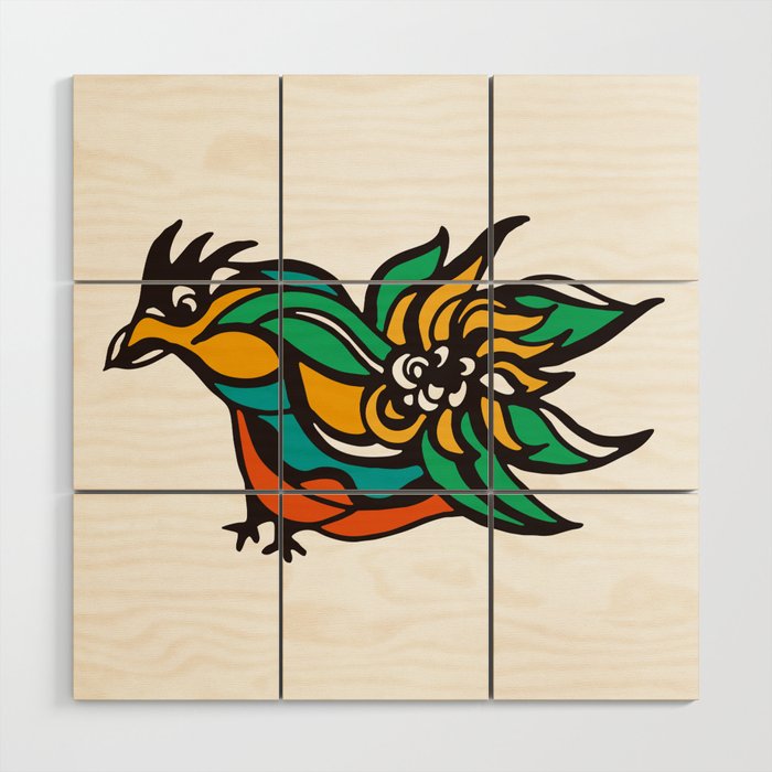 Bird with a flower Wood Wall Art