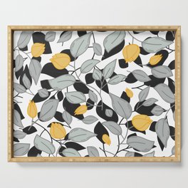 Yellow tulips pattern with black and white silhouette Serving Tray