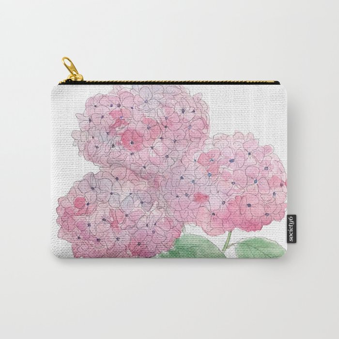 3 pink hydrangea flower ink and watercolor Carry-All Pouch