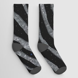 Ripped SpaceTime Stripes - Glitter Silver Socks