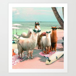 Funny Llama Beach Art Print
