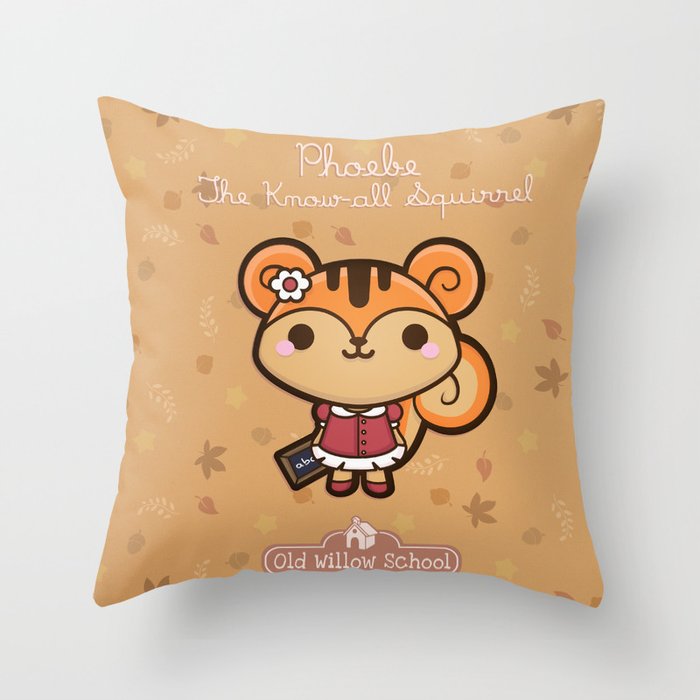 Phoebe the Know-all Squirrel Throw Pillow
