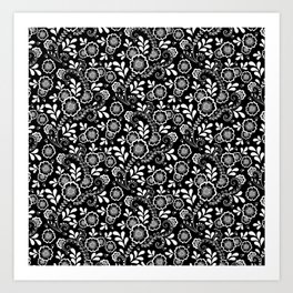 Black And White Eastern Floral Pattern Art Print