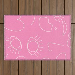 Abstract Woman face Pink Cute Outdoor Rug