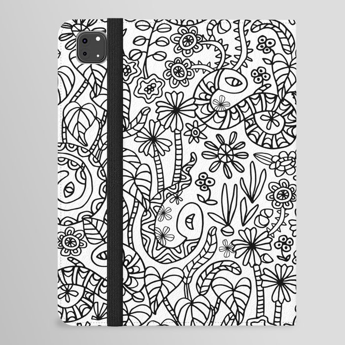 COLORING BOOK GARDEN SNAKES FLORAL DOODLE TROPICAL in BLACK AND WHITE iPad Folio Case
