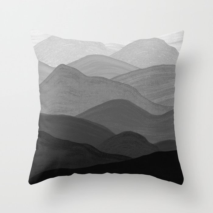 Ombre Mountain Landscape (black/gray/white) Throw Pillow