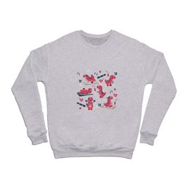 Fitness exercises for a dino // coral background red t-rex dinosaurs Crewneck Sweatshirt