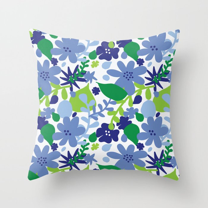 Bright Floral Multi Green and Blue Throw Pillow
