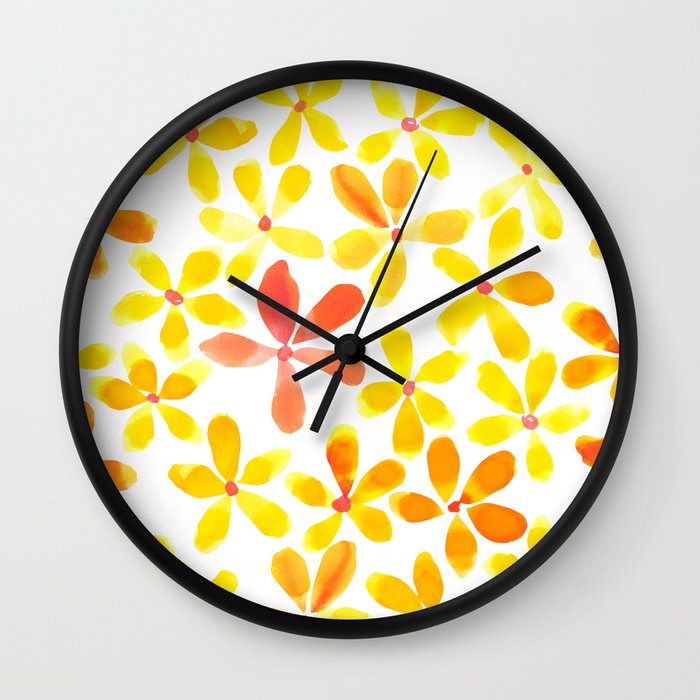 Retro Flowers Yellow And Orange Wall Clock By Natalievmason