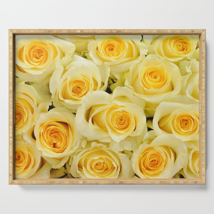 soft yellow roses close up Serving Tray